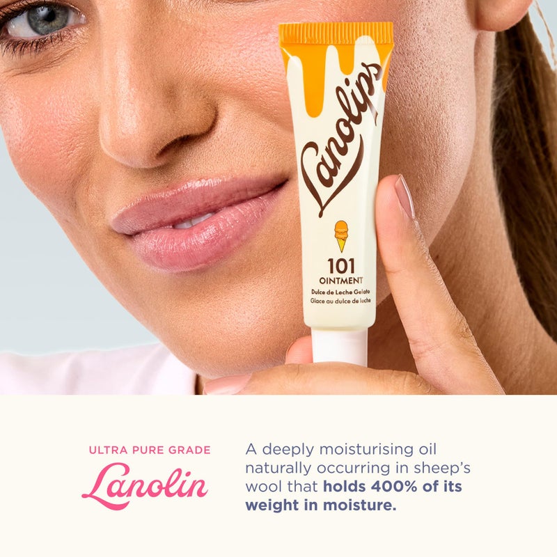 Lanolips Lanolin 101 Multipurpose Ointment - Lanolin Lip Balm & Healing Ointment for Skin Barrier Repair - Moisturizer for Dry Lips, Cuticles & Elbows - No Petroleum Formula - Dulce de Leche (0.35 oz) - Image 3