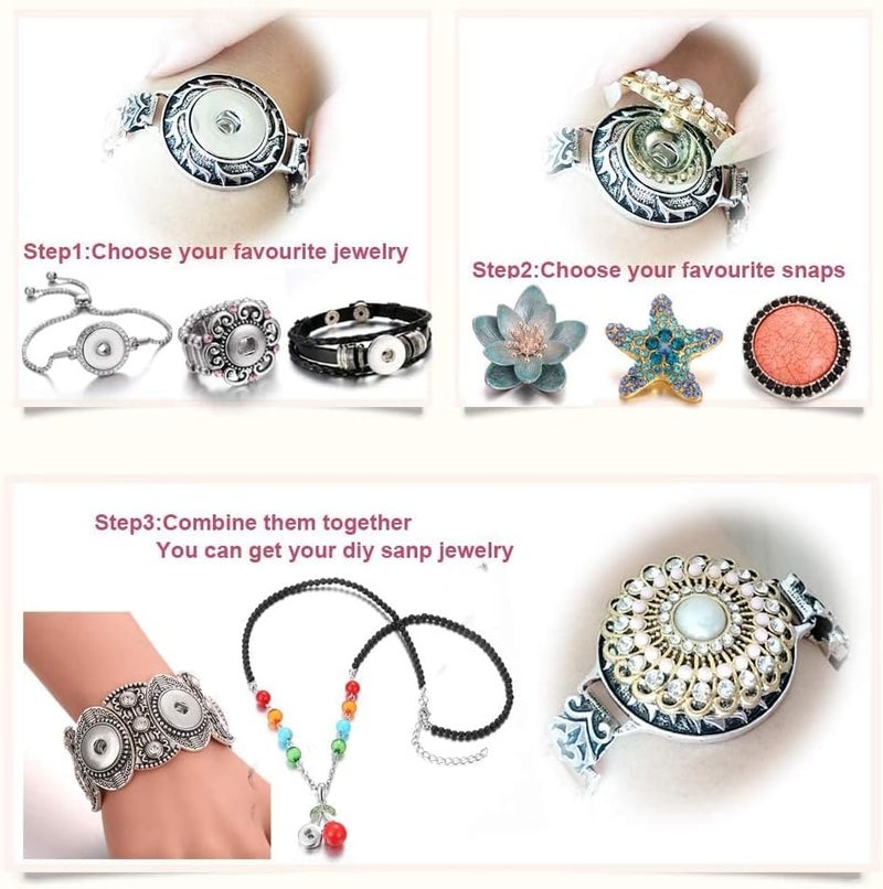 LKLDM 10PCs Mixed Style Rhinestones Snaps Jewelry Charms Ginger Buttons 18/20mm for Interchangeable Snaps Jewelry Making Women DIY Bracelets Necklaces Rings Brooch Accessories Multi-Color - Image 5