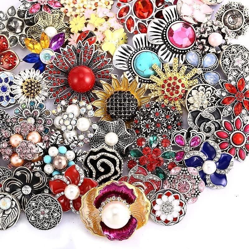 LKLDM 10PCs Mixed Style Rhinestones Snaps Jewelry Charms Ginger Buttons 18/20mm for Interchangeable Snaps Jewelry Making Women DIY Bracelets Necklaces Rings Brooch Accessories Multi-Color - Image 2