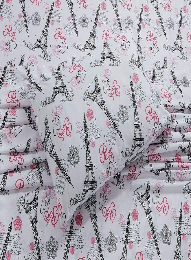 Kids Zone Home Collection Sheet Set Girls/Teens Paris Eiffel Tower Hearts Flowers White Pink Black Pink / White New # Flatscreen Paris (White, Twin) - Image 3