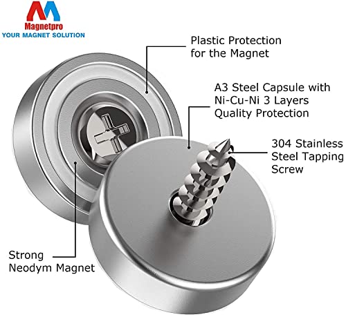 Magnetpro 12 Pieces Neodymium Magnets 25 LB Force, Strong Magnets Size 0.79"*0.28" with Countersunk Hole and Steel Capsule, Pot Magnet with 12 Steel Counterparts - Image 2