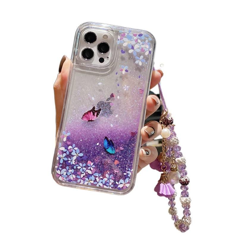Silicone Protective Case for Redmi Note 13 with Drop Protection and Butterfly Pattern plus Shockproof plus Flower Pattern plus Lanyard in Pink - Image 4