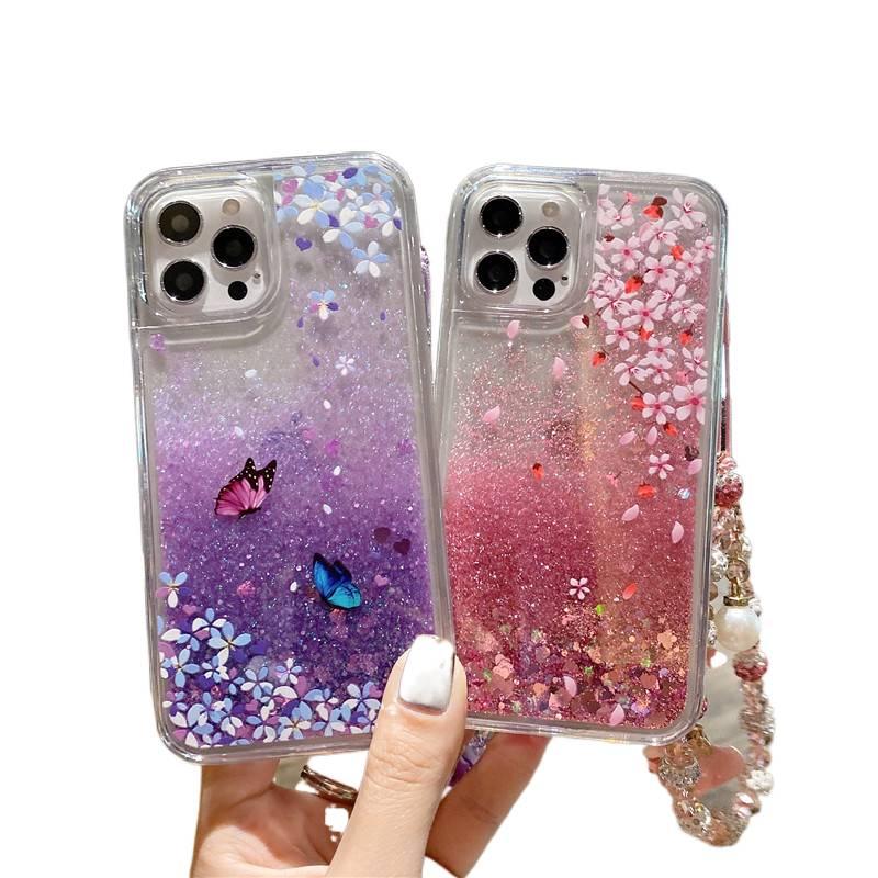 Silicone Protective Case for Redmi Note 13 with Drop Protection and Butterfly Pattern plus Shockproof plus Flower Pattern plus Lanyard in Pink - Image 2