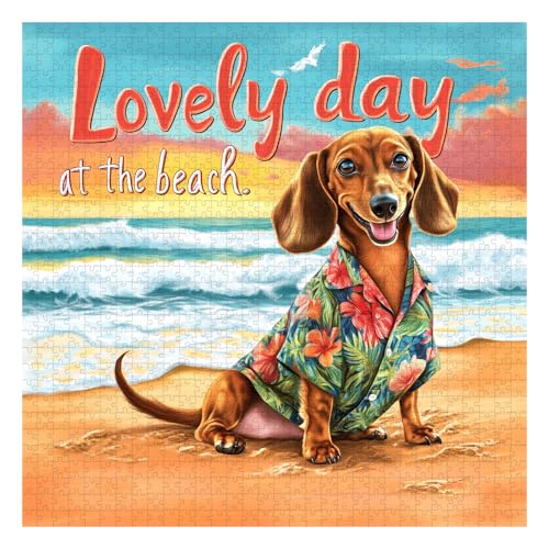PPuzzling Beach Dachshund Puzzles for Adults 1000 Pieces Cute Dog Animal Jigsaw Puzzles Funny Seaside Puppy Art Puzzle as Home Wall Art - Image 5