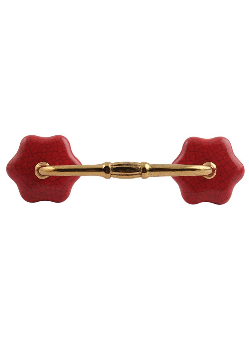 Indian-Shelf IndianShelf 1 Pack Red Unique Drawer Handles Decorative Cabinet Pulls Gold Hardware 6 Hole to Hole BH49 CRACK165  - Image 1