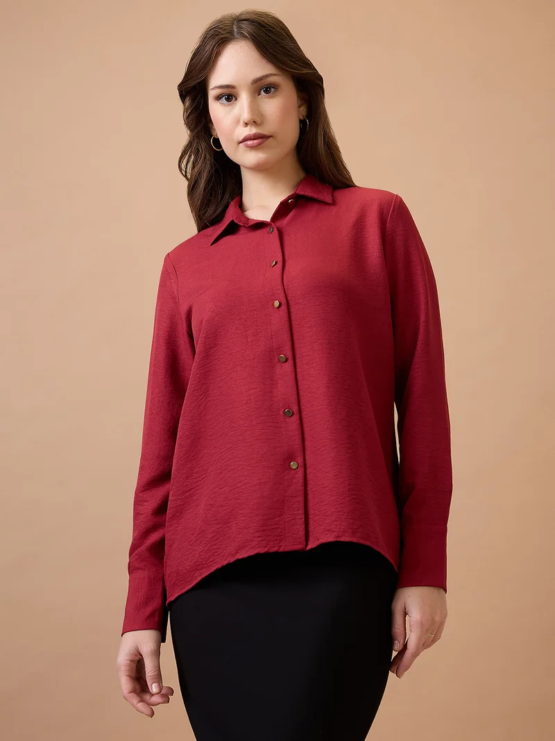globus Women Collared Neck Cuffed Sleeves Shirt Style Workwear Top