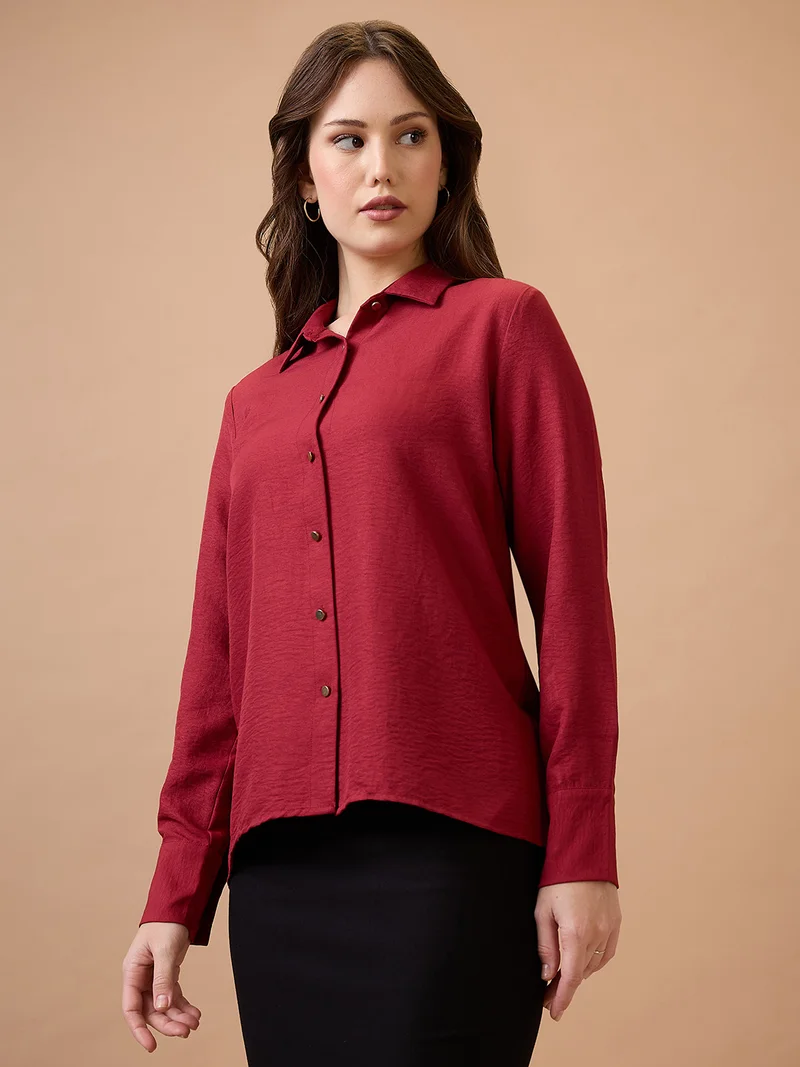 globus Women Collared Neck Cuffed Sleeves Shirt Style Workwear Top
