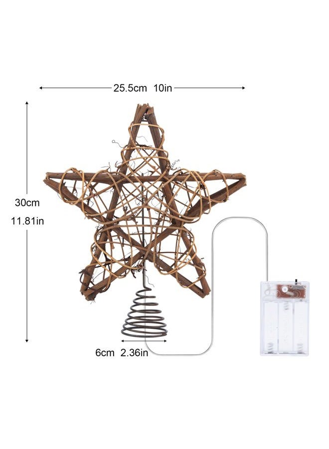 LAWOHO Christmas Tree Topper Star, 10-inch Rustic Brown Rattan Natural with 10 Warm White Lights Three Functions with Timer, Seasonal Decoration for Festive Christmas Home Indoor Ornament - Image 4