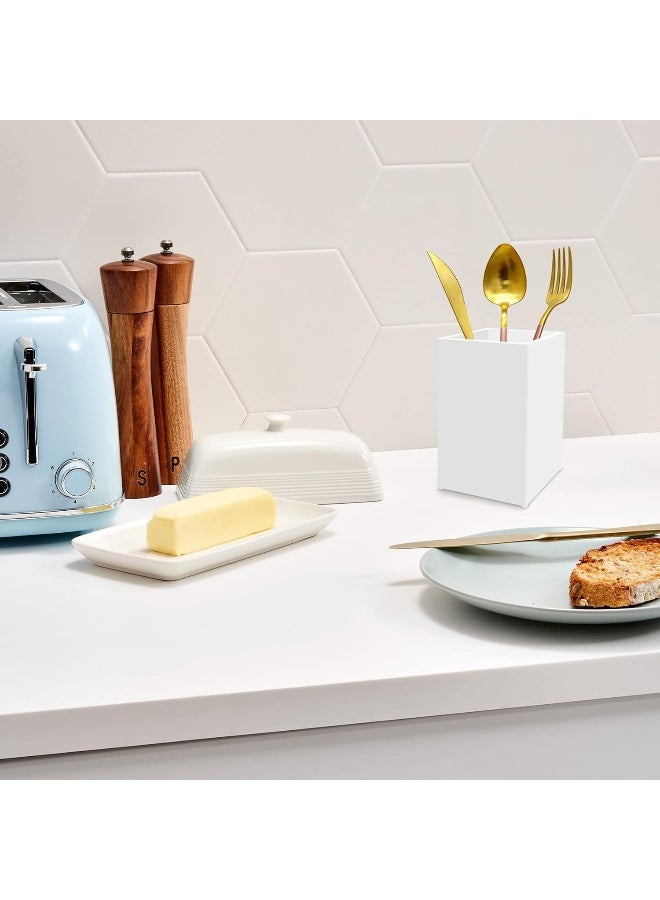 TPGP حامل أقلام رصاص أبيض من الأكريليك 2 عبوة، حامل ملحقات المكتب، منظم تخزين فرش المكياج، منظم قرطاسية حديث لتجهيزات المكتب والمدرسة والمنزل، 2.6X 2.6X 4 بوصات - Image 4