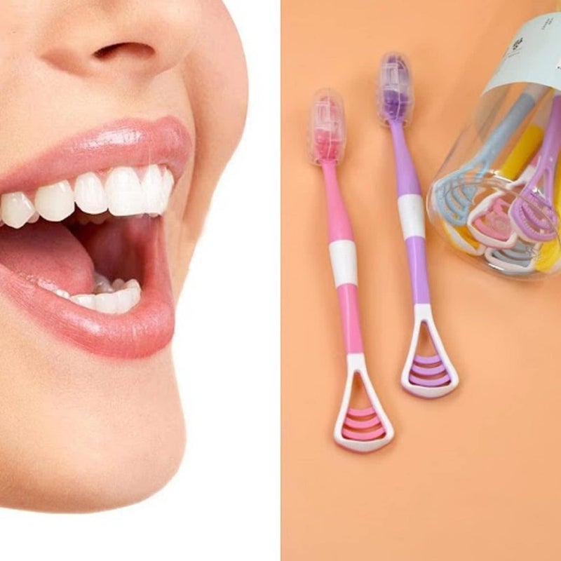 ABUDIT 2 In 1 Soft Toothbrush & Tongue Cleaner Scraper | Personal Care Supplies | For Travel/Outdoor/Camping | Reusable Toothbrush For Kids/Adults - Image 1