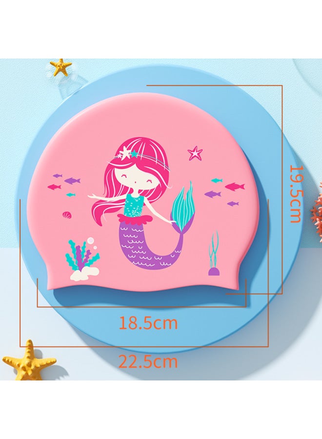 Direct Selling Children's Swimming Cap Silicone Waterproof Comfortable Not To Strangle Baby Student Special Cartoon Swimming Cap-Color:Pink Whale