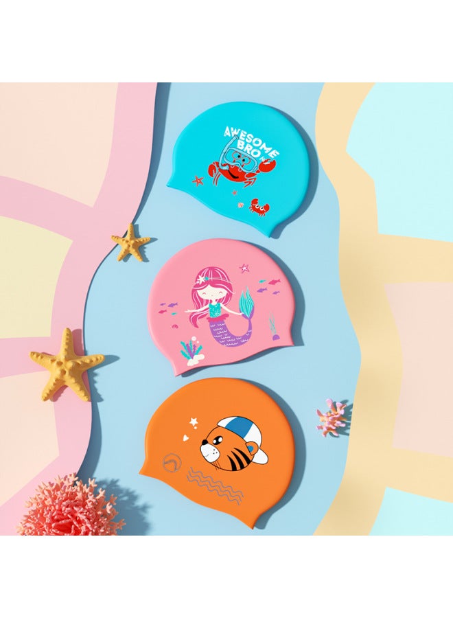 Direct Selling Children's Swimming Cap Silicone Waterproof Comfortable Not To Strangle Baby Student Special Cartoon Swimming Cap-Color:Pink Whale