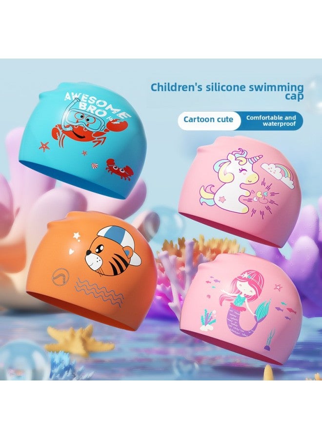 Direct Selling Children's Swimming Cap Silicone Waterproof Comfortable Not To Strangle Baby Student Special Cartoon Swimming Cap-Color:Pink Whale