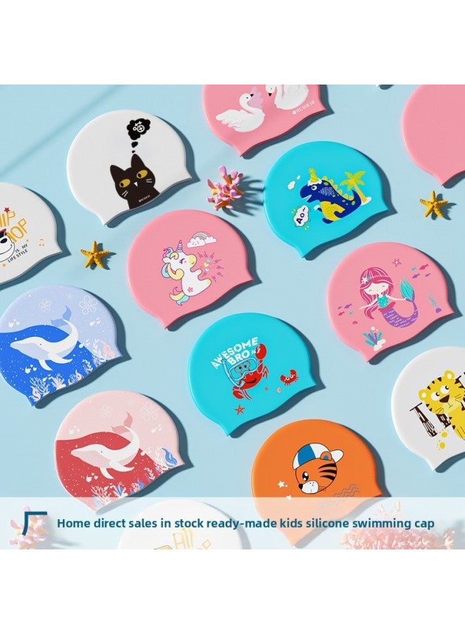 Direct Selling Children's Swimming Cap Silicone Waterproof Comfortable Not To Strangle Baby Student Special Cartoon Swimming Cap-Color:Pink Whale