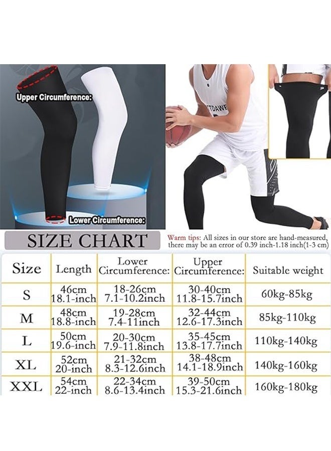 2 Pairs Compression Leg Sleeve, Full Length Leg Sleeves, Knee Sleeve, Unisex kneepad for Knee protection, Suitable for Running, Basketball(Black & White) - Image 2