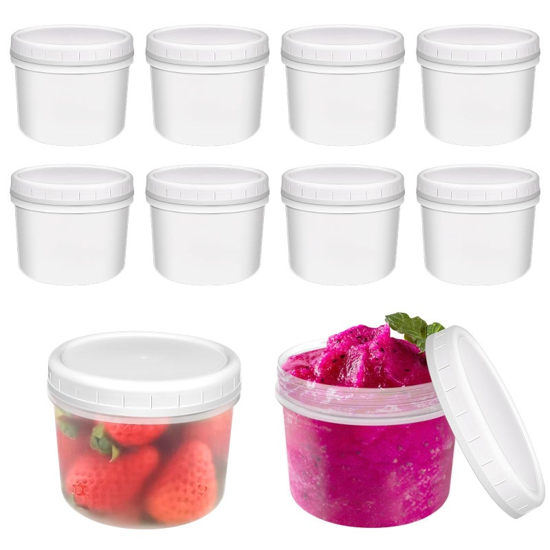 ISUSSER 10 Pack Reusable Small Plastic Containers with Screw Lids, Small Food Storage Freezer Containers, Stackable Food Storage Jars, Sauce Condiment Jars Lunch Box Accessories (12 oz) - Image 1