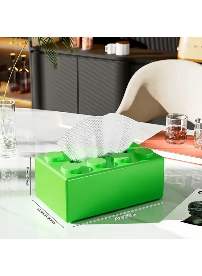 صندوق المناديل الإبداعي الأخضر على طراز ليغو بتصميم مستطيل - Image 1