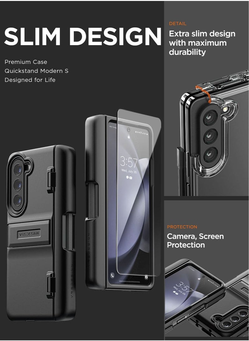 VRS Design Quick Stand Modern Samsung Galaxy Fold 5 Case Cover with with S-Pen Compartment in Hinge Protection & Multi Angle Kickstand & Front Screen Protector- Matte Black  - Image 3