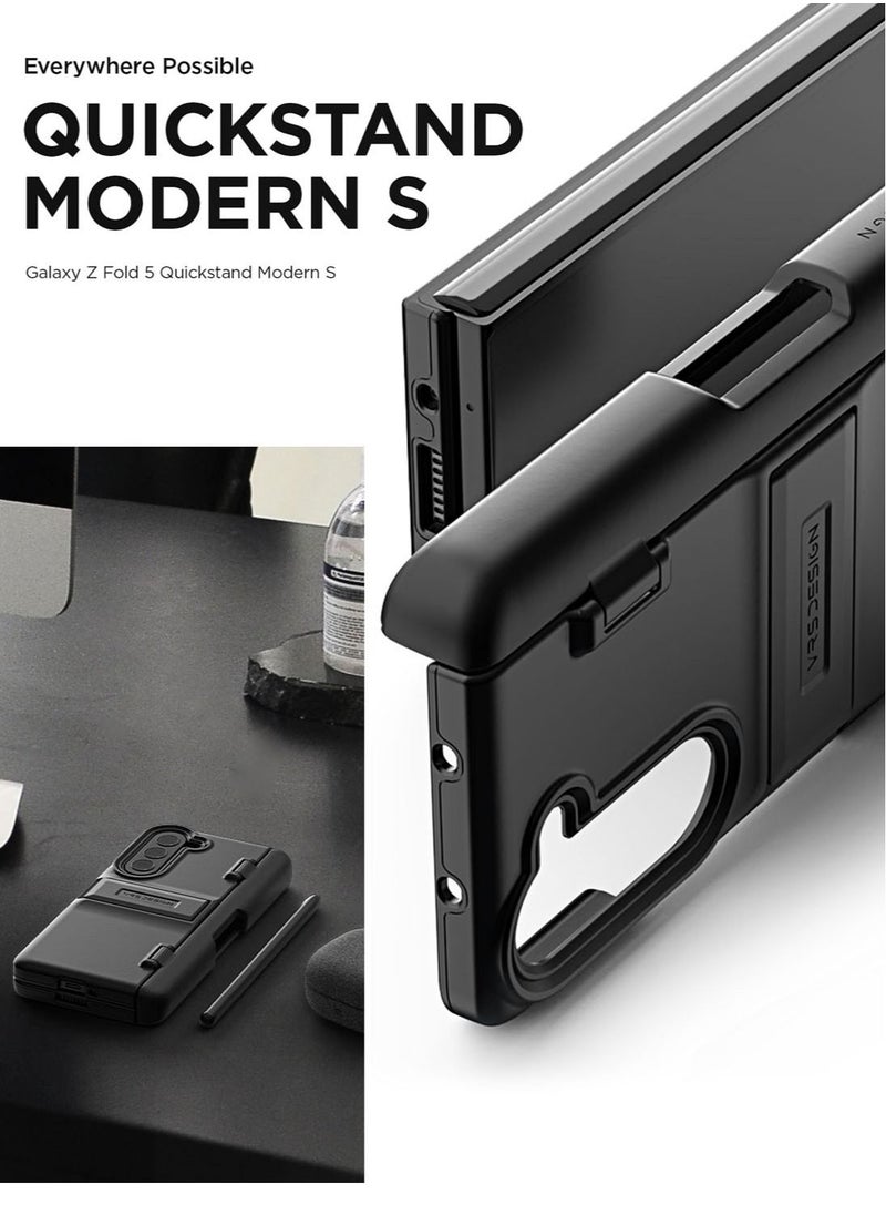 VRS Design Quick Stand Modern Samsung Galaxy Fold 5 Case Cover with with S-Pen Compartment in Hinge Protection & Multi Angle Kickstand & Front Screen Protector- Matte Black  - Image 5