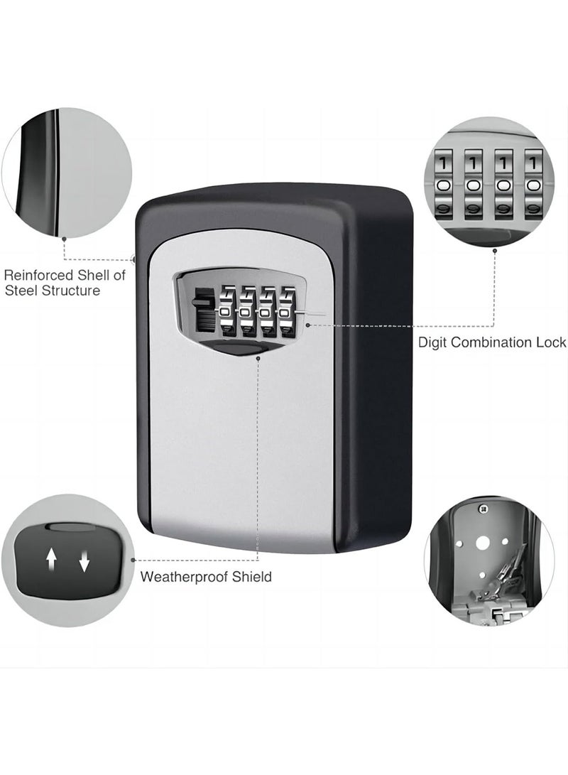 4-Digit Key Lock Box, Outdoor Waterproof Hidden Wall Mounted Key Safe - Key Storage Lock Box for House (Black/Grey)  - Image 2