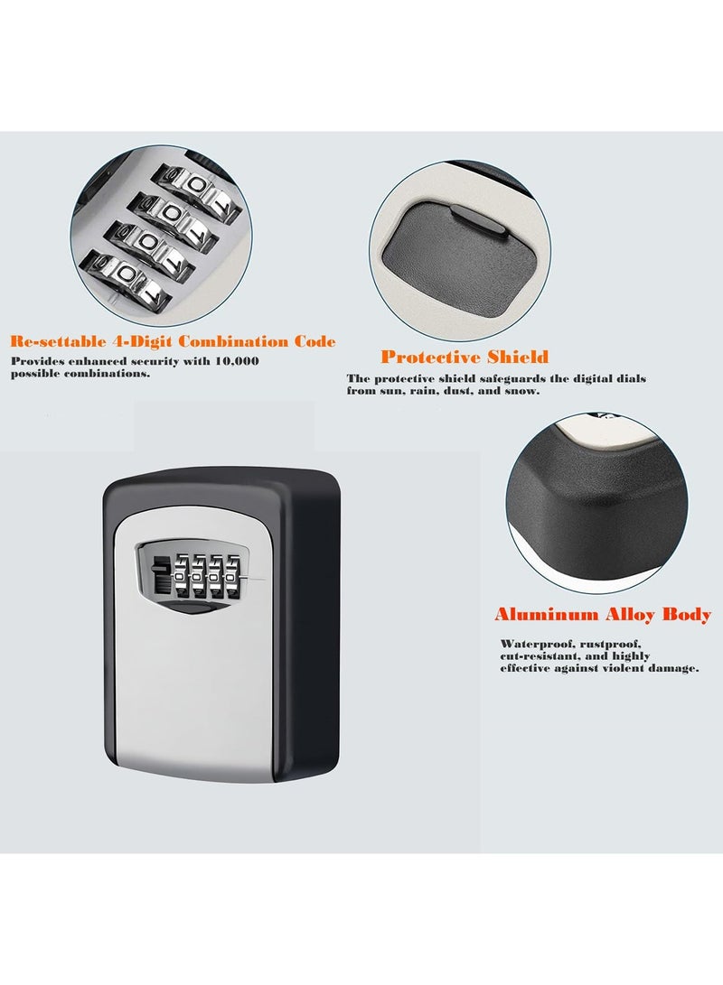 4-Digit Key Lock Box, Outdoor Waterproof Hidden Wall Mounted Key Safe - Key Storage Lock Box for House (Black/Grey)  - Image 3