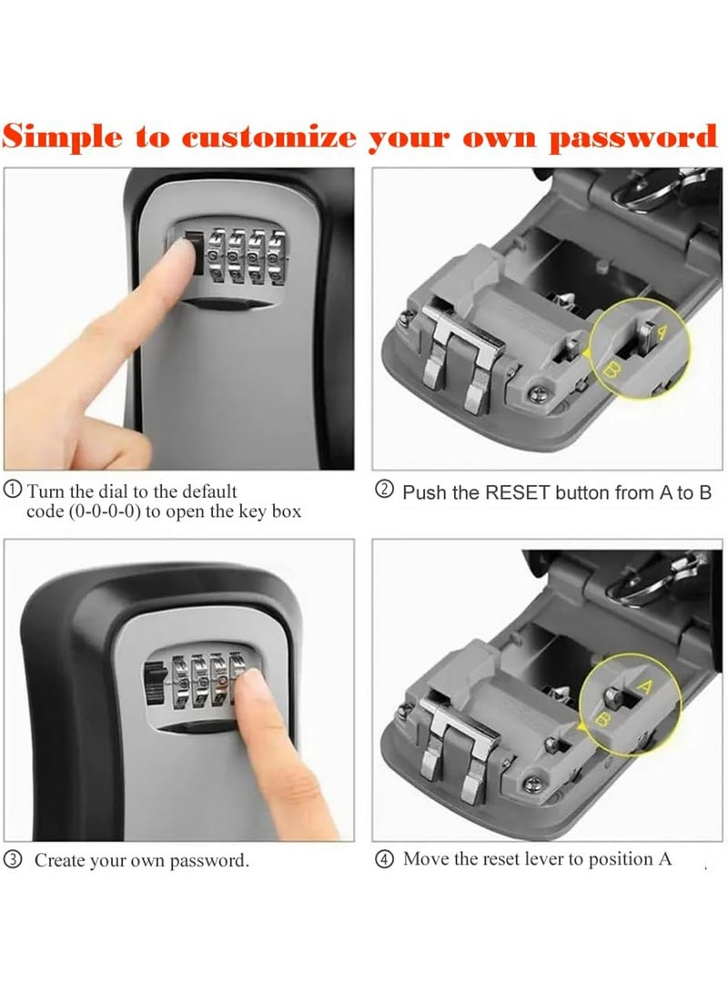 4-Digit Key Lock Box, Outdoor Waterproof Hidden Wall Mounted Key Safe - Key Storage Lock Box for House (Black/Grey)  - Image 5