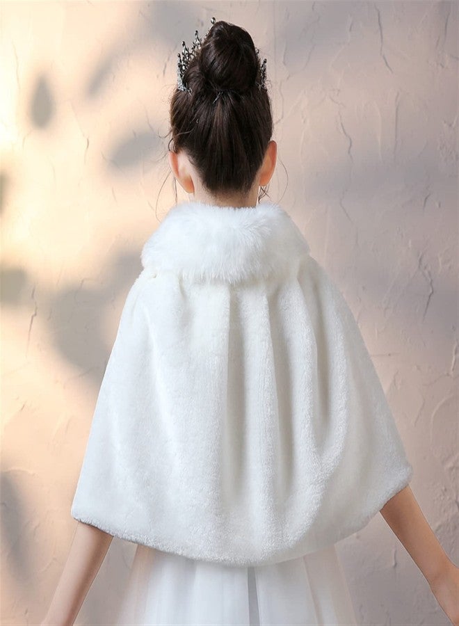 SK Studio Girls Faux Fur Wraps Shawl Girl Bolero Shrug Princess Cape Party Dress Up Jacket, White, White, 5-7 Years - Image 4