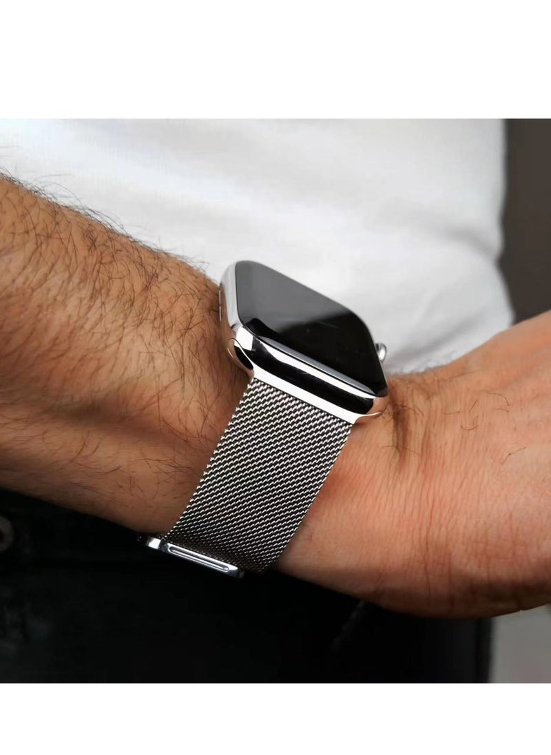 HW - 2 Pack Suitable For Apple Watch Alpine Watch Band 49mm/45mm/44mm/42mm Milan Stainless Steel Magnetic Watch Band Compatible With Iwatch Series 8/Ultra/7/Se/6/5/4/3/2/8/9 /Silver Black - Image 1