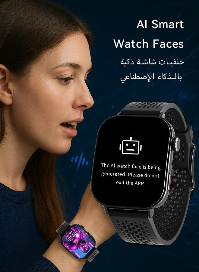 كيتكي ساعة ذكية 6 من علامة كورية، ساعة ذكية ChatGPT AI، ساعة بمكالمات بلوتوث، شاشة AMOLED منحنية 2.06 بوصة، ساعة رياضية مقاومة للماء IP68، ساعات ذكية للرجال، ساعات ذكية للبنات، هيكل من سبيكة الزنك، متوافقة مع أندرويد و iOS، لون أسود - Image 3