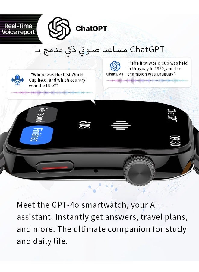 كيتكي ساعة ذكية 6 من علامة كورية، ساعة ذكية ChatGPT AI، ساعة بمكالمات بلوتوث، شاشة AMOLED منحنية 2.06 بوصة، ساعة رياضية مقاومة للماء IP68، ساعات ذكية للرجال، ساعات ذكية للبنات، هيكل من سبيكة الزنك، متوافقة مع أندرويد و iOS، لون أسود - Image 2