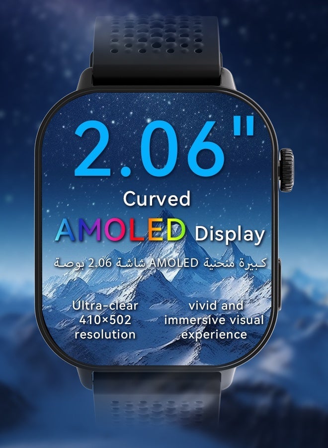 كيتكي ساعة ذكية 6 من علامة كورية، ساعة ذكية ChatGPT AI، ساعة بمكالمات بلوتوث، شاشة AMOLED منحنية 2.06 بوصة، ساعة رياضية مقاومة للماء IP68، ساعات ذكية للرجال، ساعات ذكية للبنات، هيكل من سبيكة الزنك، متوافقة مع أندرويد و iOS، لون أسود - Image 4