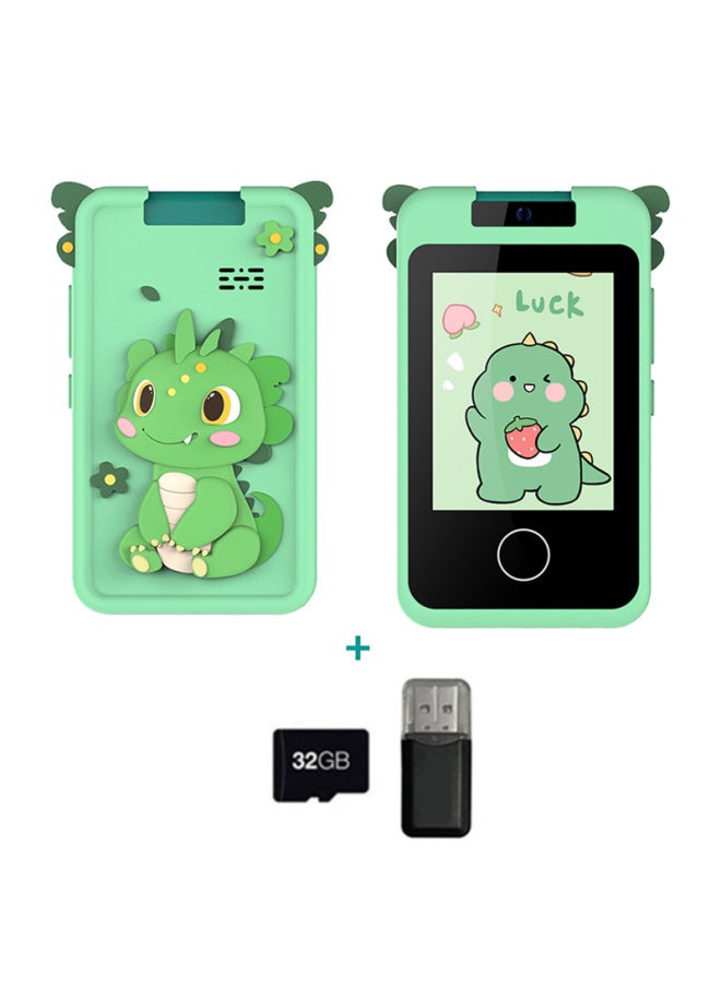 HD Children's Mobile Phone Digital Camera Flip SLR Photo Touch Early Education Educational Cartoon-Colour:Green Dinosaur+32g  - Image 1