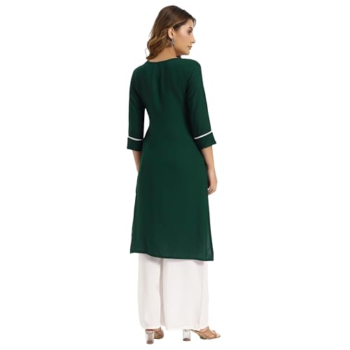 Parvdi Women’s Solid Rayon Straight Kurti Plain Regular Wear Kurta Green L - Image 5