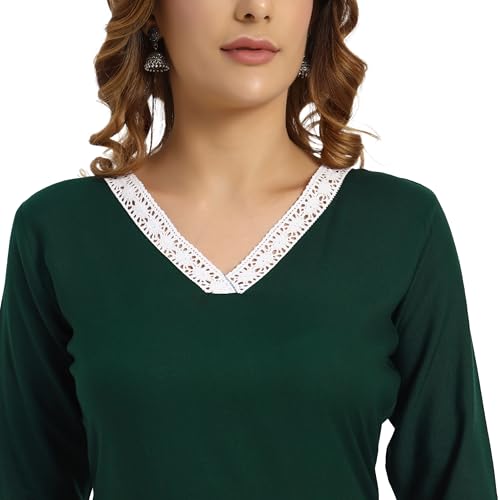 Parvdi Women’s Solid Rayon Straight Kurti Plain Regular Wear Kurta Green L - Image 3