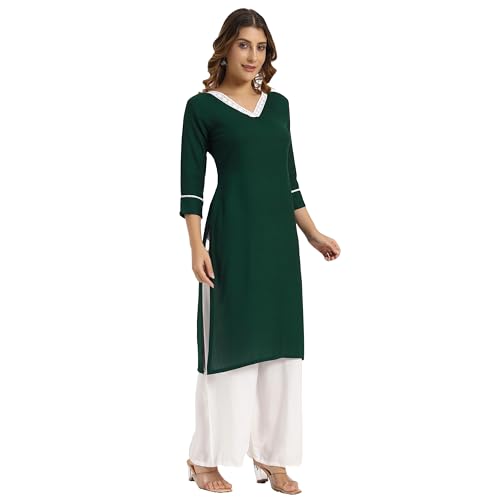 Parvdi Women’s Solid Rayon Straight Kurti Plain Regular Wear Kurta Green L - Image 4