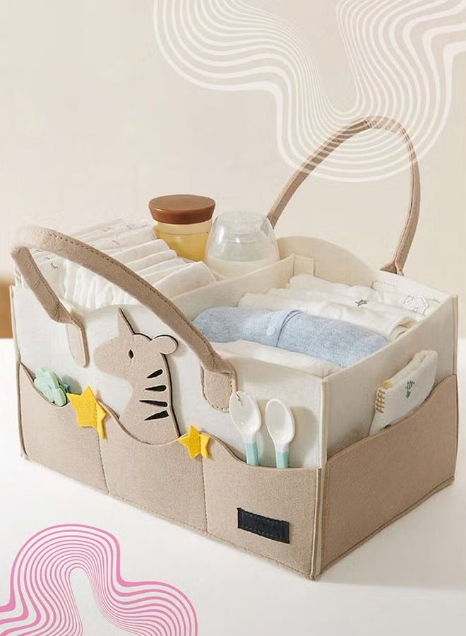 Large Capacity Felt Diaper Bag, Portable Foldable Wool Tote Organizer with Handle, Multi-Compartment Nursery Storage Basket for Baby Essentials - Image 1