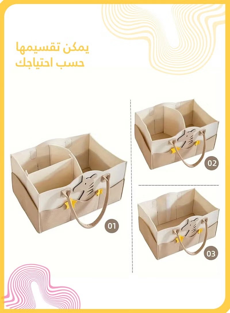 Large Capacity Felt Diaper Bag, Portable Foldable Wool Tote Organizer with Handle, Multi-Compartment Nursery Storage Basket for Baby Essentials - Image 4