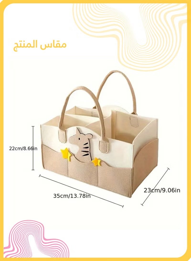 Large Capacity Felt Diaper Bag, Portable Foldable Wool Tote Organizer with Handle, Multi-Compartment Nursery Storage Basket for Baby Essentials - Image 2