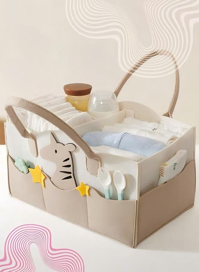 WAOKN Large Capacity Felt Diaper Bag, Portable Foldable Wool tote Organizer with Handle, Multi-Compartment Nursery Storage Basket for Baby Essentials, Multi functional cartoon version felt bag, large 