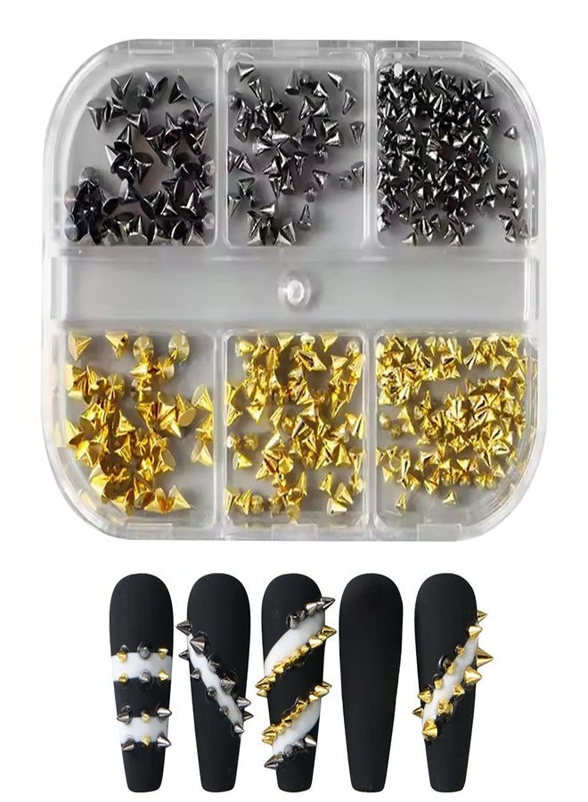 HYWWPFLAY 3D Mini Metal Punk Nail Art Studs, Mixed Sizes Gold & Black Cone Spikes Nail Charms, Alloy Nails Rivets Decoration for Gothic Y2K Jewelry Manicure DIY Accessories with Pickup Pen & Tweezers - Image 4
