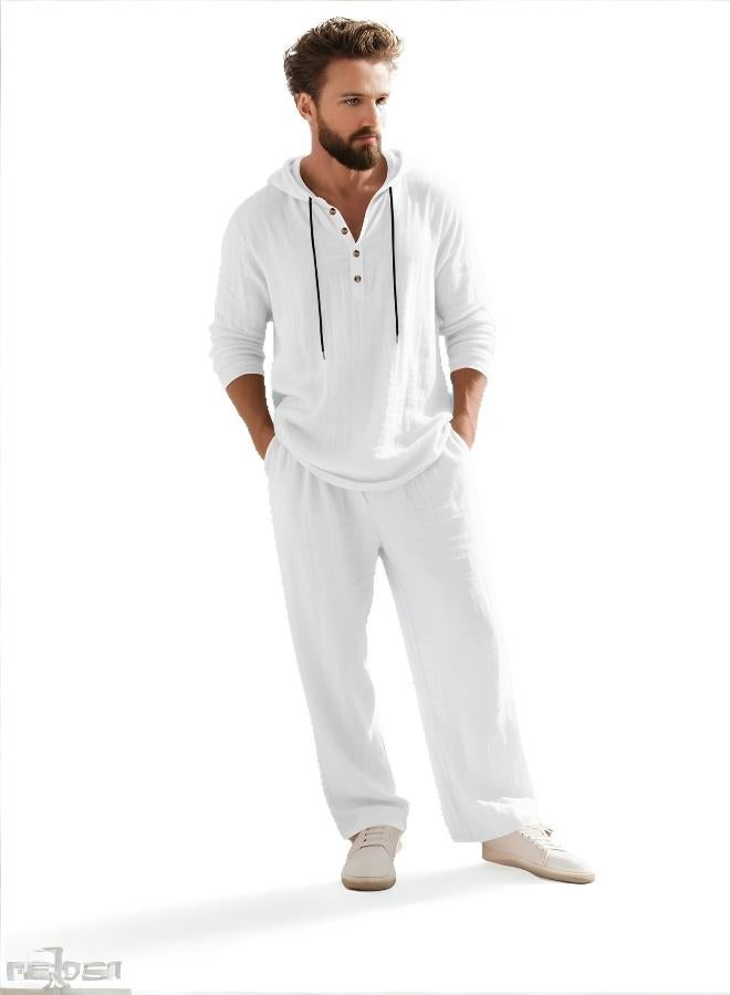 Men's Ultra-Lightweight Loungewear Set - Breathable Long-Sleeve Hooded Top & Trousers, Thin Relaxed Fit Summer Loungewear Set - Image 2
