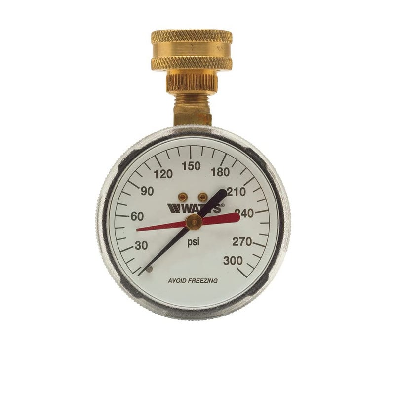 Watts 2-1/2" Hose Connection Water Pressure Test Gauge, 3/4" (20 mm) HT Hose Connection, Copper Alloy, Black Enamel Steel Case, Red Indicator Hands, ASME Type B Accuracy - Image 1