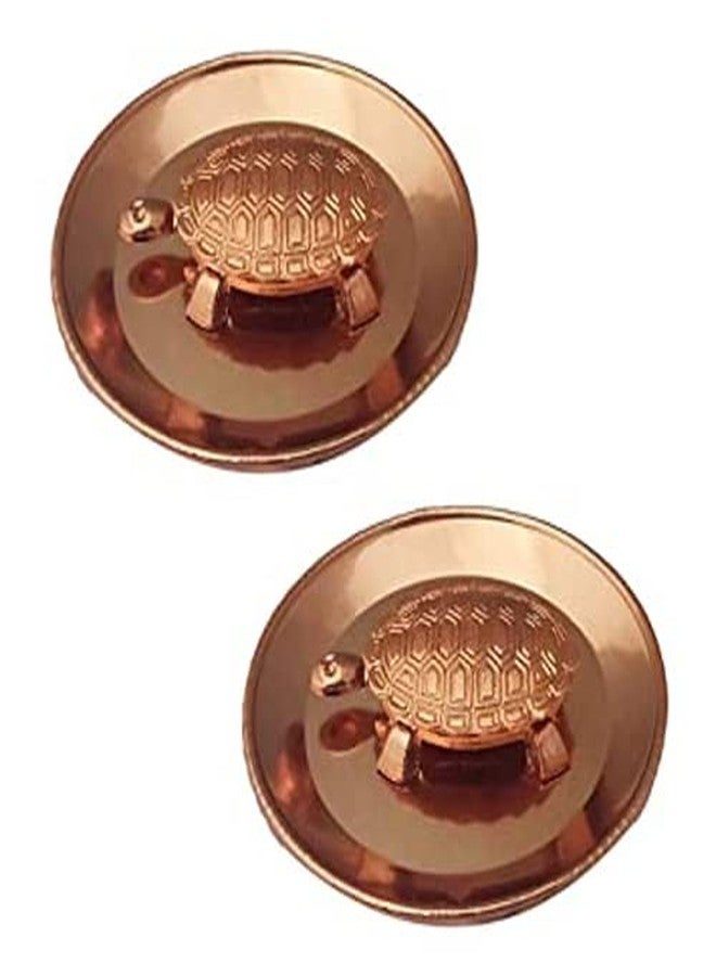 WOOLCO Feng Shui Pure Copper 1.5" Tortoise/Turtle with 2.25'' Diameter Water Plate; Vastu Living Positivity, Wealth, Money, Good Luck & Longevity; Home, Office Decor Gift Items/Products-Set of 2 - Image 1