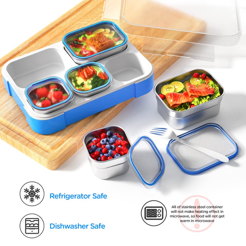 DaCool Lunch Box Stainless Steel Bento for Kids Adults Leakproof BPA-Free with Lunch Bag Metal Lunch Containers Tray 5-Compartment with Fork for Boy Food Snack Containers for School Outdoors Navy-Blue - Image 4