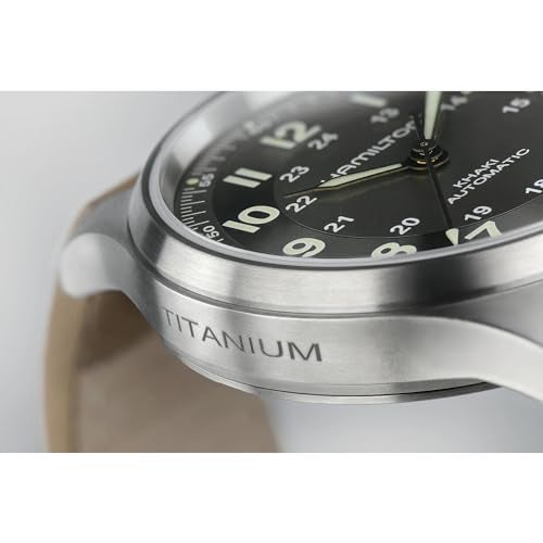 Hamilton Watch Khaki Field Titanium Auto | Swiss Made | 42mm Titanium Case | Black Dial Analog Watch | Brown Leather Strap (Model: H70545550) - Image 4