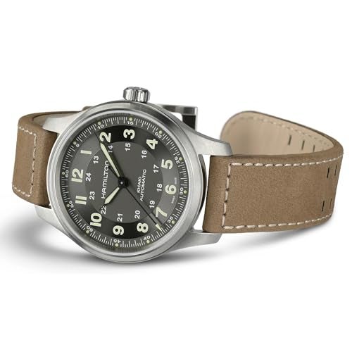 Hamilton Watch Khaki Field Titanium Auto | Swiss Made | 42mm Titanium Case | Black Dial Analog Watch | Brown Leather Strap (Model: H70545550) - Image 5