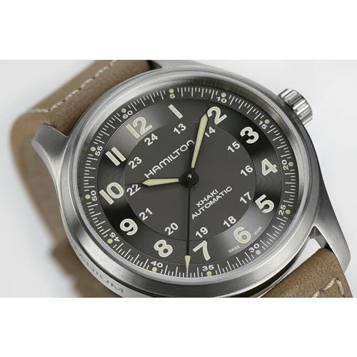 Hamilton Watch Khaki Field Titanium Auto | Swiss Made | 42mm Titanium Case | Black Dial Analog Watch | Brown Leather Strap (Model: H70545550) - Image 3