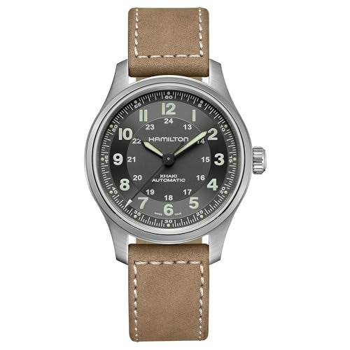 Hamilton Watch Khaki Field Titanium Auto | Swiss Made | 42mm Titanium Case | Black Dial Analog Watch | Brown Leather Strap (Model: H70545550) - Image 1