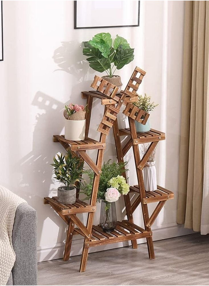 DubaiGallery Antique Wooden Plant Stand Balcony Ladder Shelf Outdoor Garden Stand Indoor Plant Pots Home Storage Decor  - Image 4