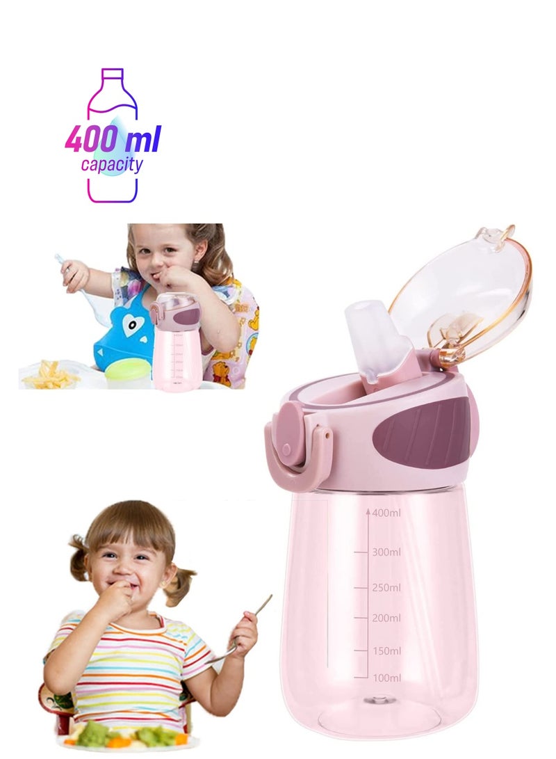 سيوسي زجاجة ماء للأطفال ، تخرج كأس الحليب للأطفال ، 400ml / 14oz BPA مجانا ، مانعة للتسرب ، سحق الحليب وعصير الفاكهة ، مناسبة للسفر في الهواء الطلق في المدرسة والأسرة ، وردي - Image 1